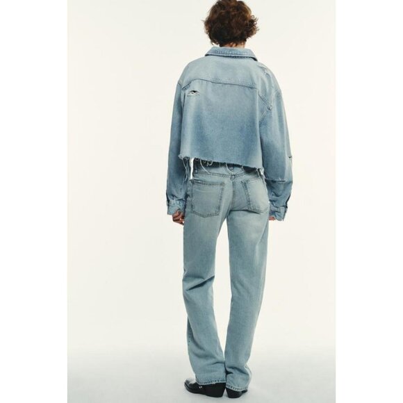 ZARA TRF RIPPED CROP DENIM OVERSHIRT - Picture 5 of 8